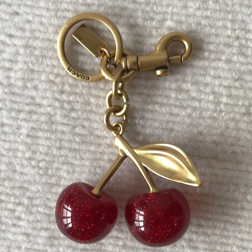 Coach Gold-Tone Red Glitter Cherry Keyring Charm - Picture 4 of 4